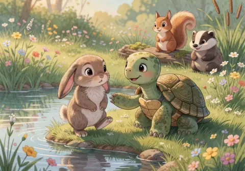 Illustration for Three Friends by the Pond