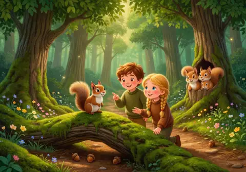 Illustration for Aarav, Maya, and the Lost Squirrel