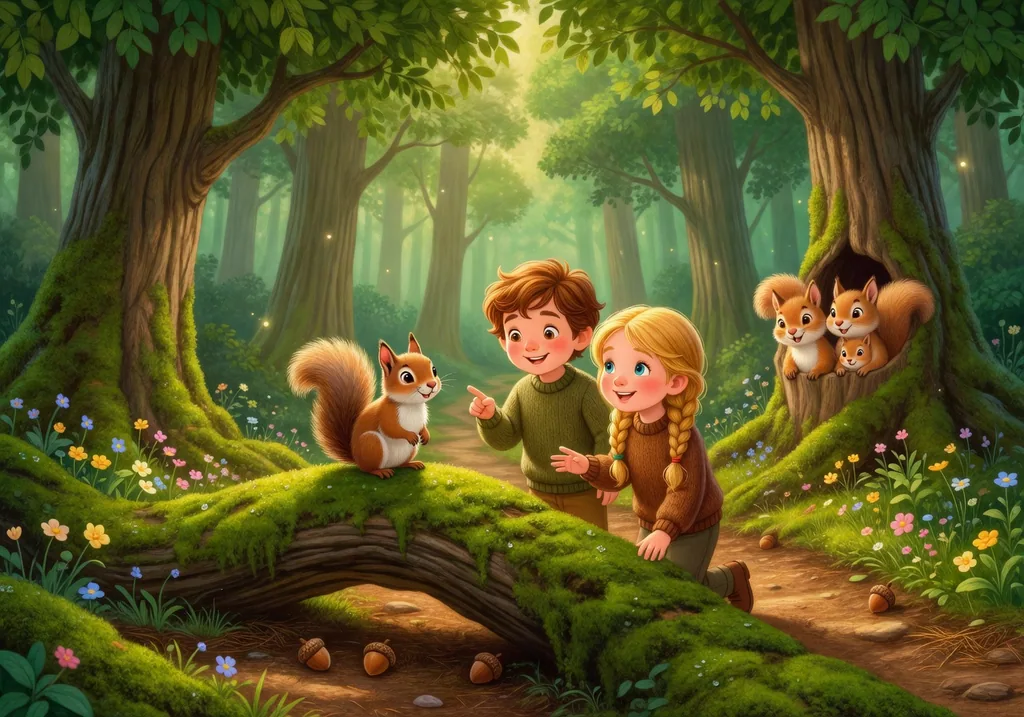 Illustration for Aarav, Maya, and the Lost Squirrel