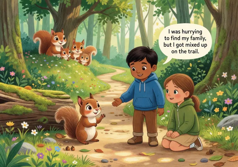 Illustration for Aarav, Maya, and the Lost Squirrel scene 1