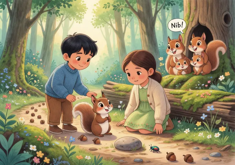 Illustration for Aarav, Maya, and the Lost Squirrel scene 2